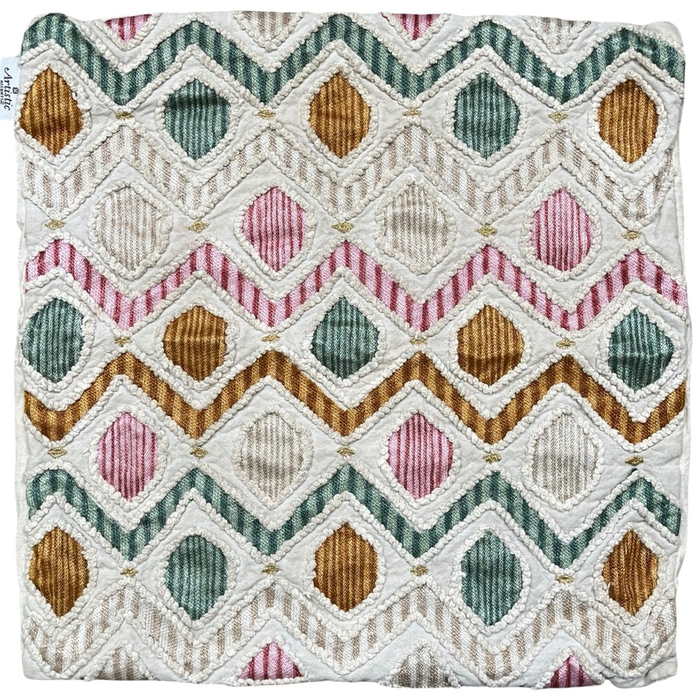 Artistic Accents Boho Textured Diamond Embroidered Throw Pillow Cover Case
